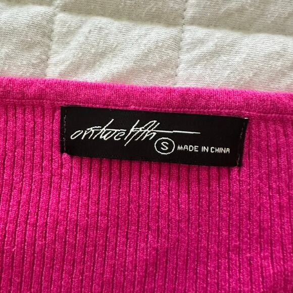 On Twelfth Top Womens Small Hot Pink Sheer Puff Sleeve Dainty Milkmaid Coquette - Picture 8 of 12